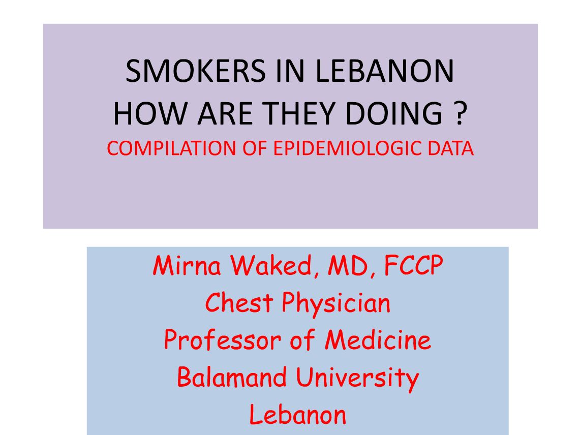 LE TABAGISME dans l’EFP : La situation au Moyen Orient. Pr Mirna Waked, Pr Georges Khayat