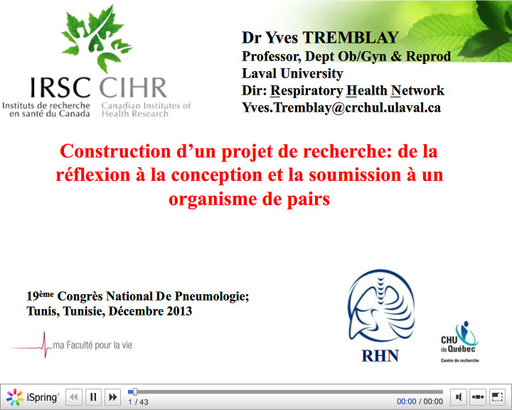Construction d’un projet de recherche de la réflexion à la conception et la soumission à un organisme de pairs. Yves Tremblay